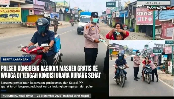 Udara Kurang Sehat di Kongbeng! Polsek & Instansi Terkait Turun Langsung Bagikan Masker ke Warga